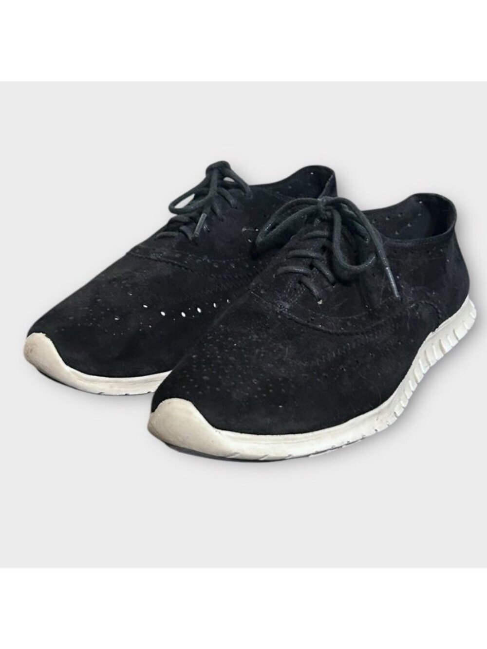 Cole Haan ZERØGRAND Suede Wingtip Oxfords 8 Black Work Preppy Casual Travel EUC